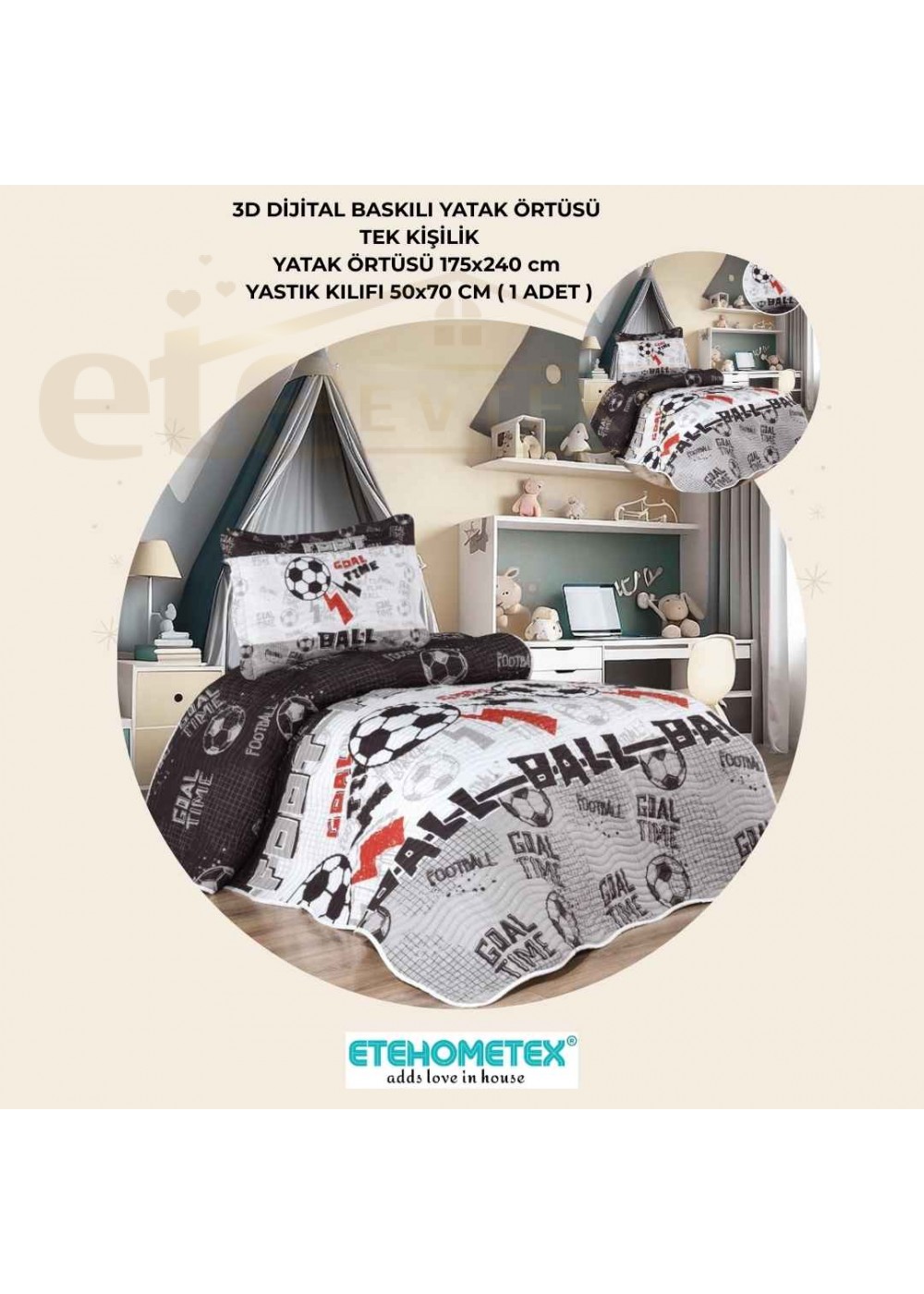 ETEHOMETEX TEK KİŞİLİK 3D DİJİTAL BASKILI YATAK ÖRTÜSÜ BEŞİKTAŞ 8696474232037